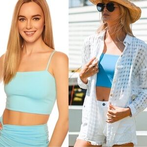 Susana Monaco Essential String Crop Top in Light Blue Spaghetti Strap